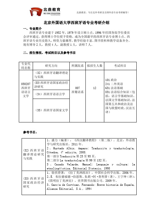 北京外国语大学西班牙语专业考研介绍2018