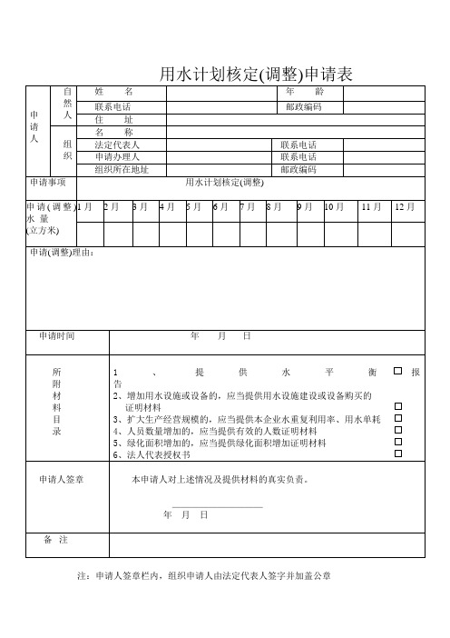 用水计划核定(调整)申请表