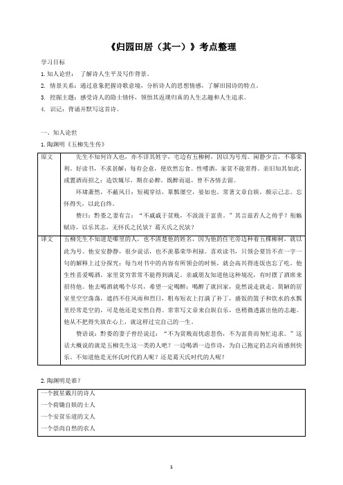 统编版高中语文必修上册7.2归园田居(其一)考点整理