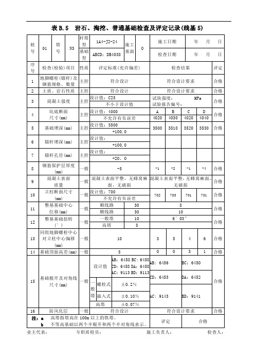 表B.5  岩石、掏挖基础检查及评定记录(线基5)