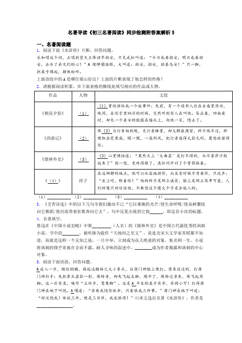 名著导读《初三名著阅读》同步检测附答案解析5