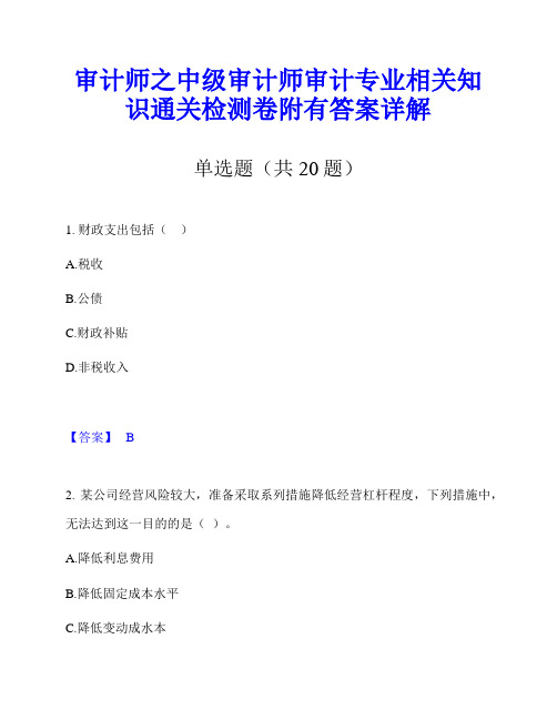 审计师之中级审计师审计专业相关知识通关检测卷附有答案详解