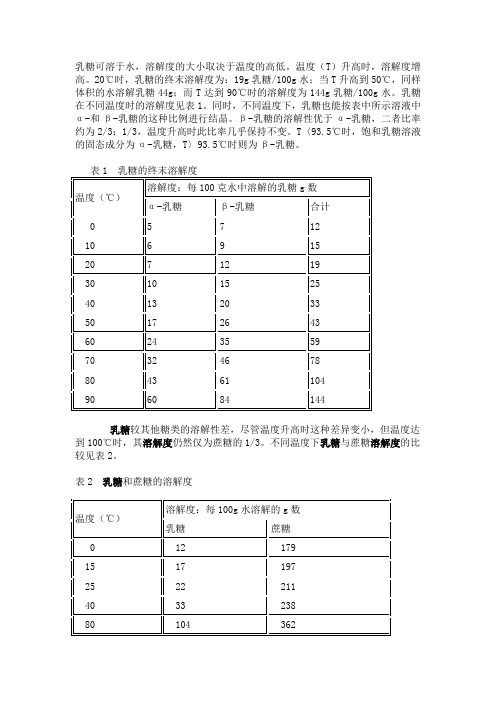 乳糖溶解度及理化性质