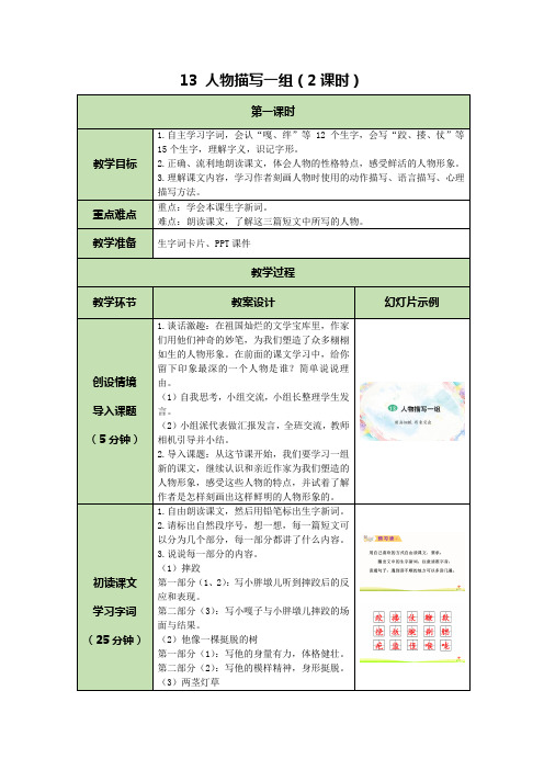 部编版五年级语文下册经典教案13 人物描写一组(2课时)