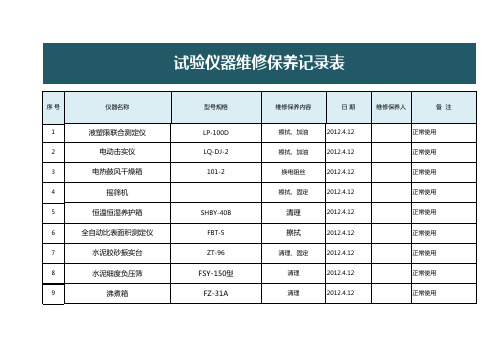 试验仪器维修保养记录表