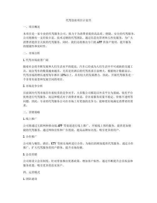 代驾创业项目计划书