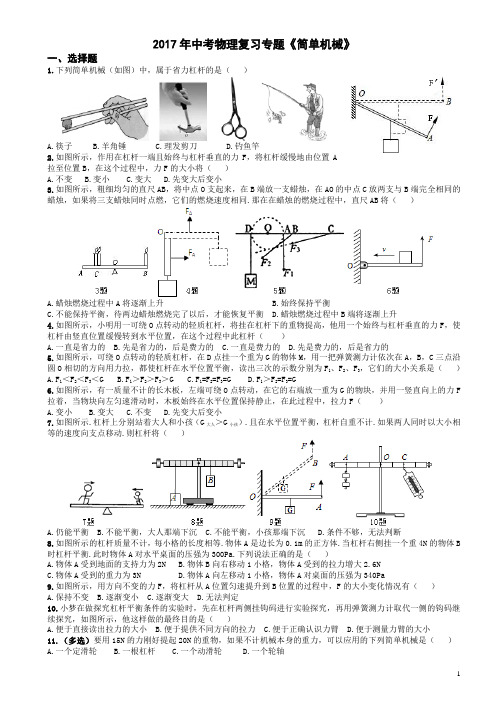 2017年中考物理复习专题 《简单机械》