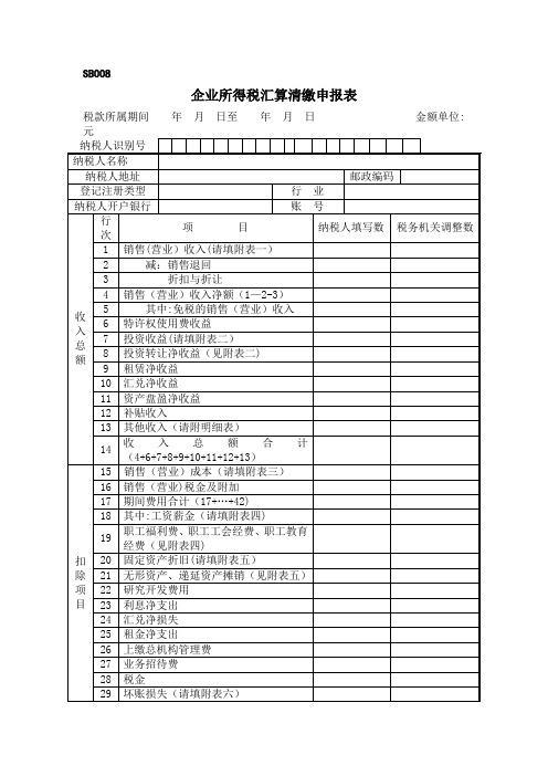 企业所得税汇算清缴申报表