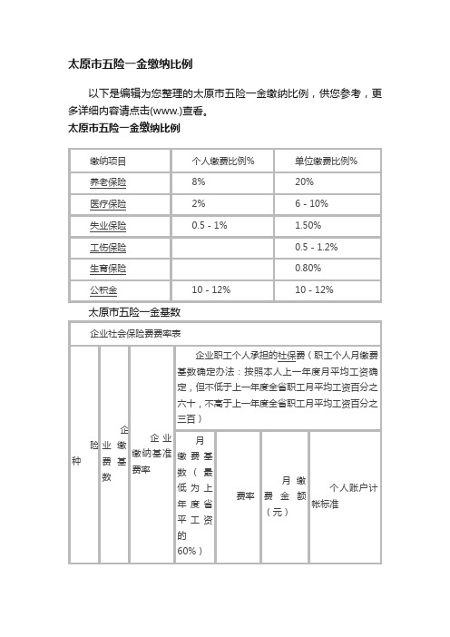 太原市五险一金缴纳比例