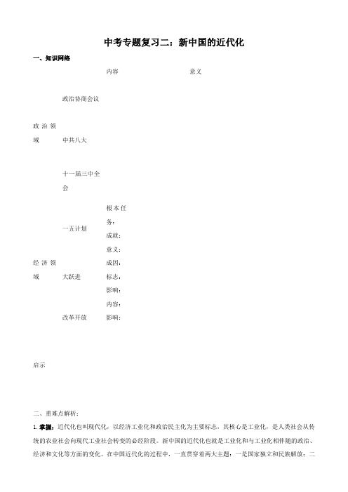 历史：中考专题复习二：新中国的近代化(北师版)