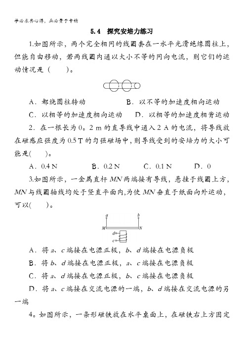 物理沪科版选修3-1课后训练：5.4 探究安培力含解析