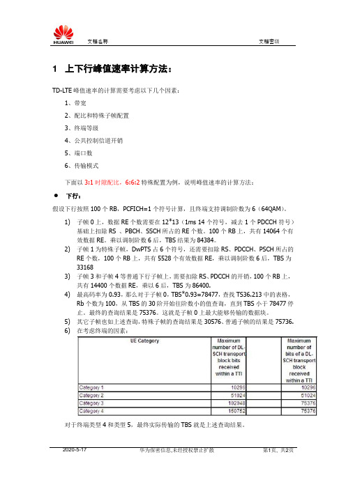 TDLTE最大速率计算方法