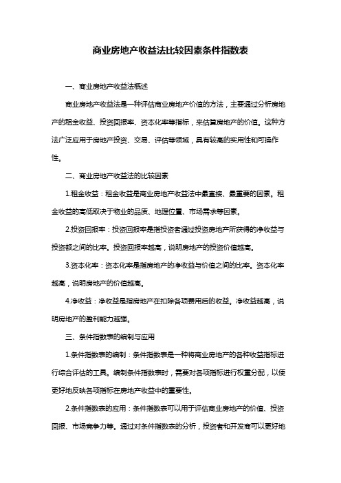 商业房地产收益法比较因素条件指数表