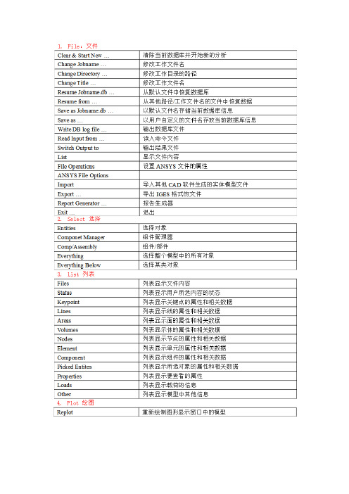 Ansys Workbench界面命令说明