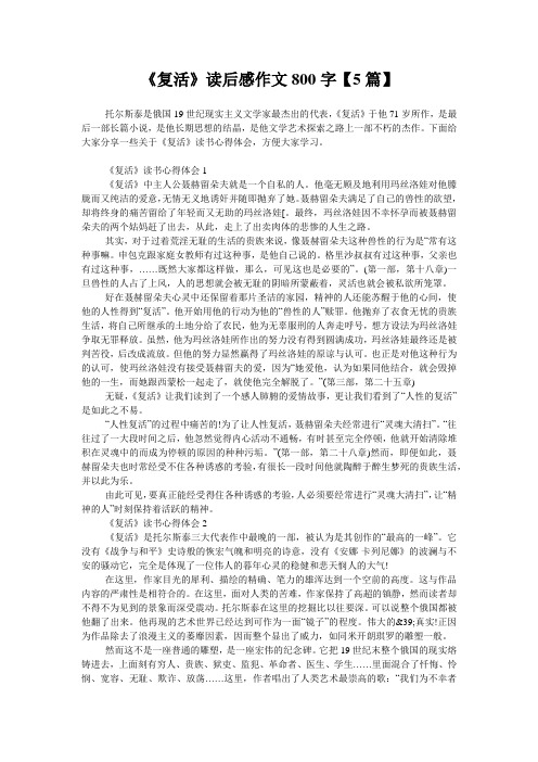 《复活》读后感作文800字【5篇】