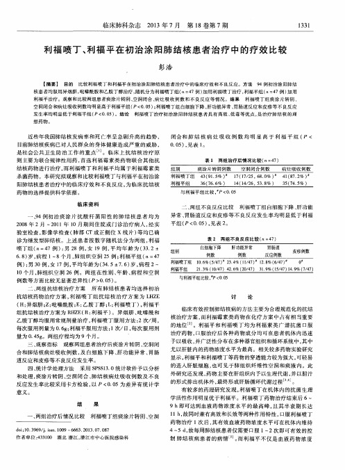 利福喷丁、利福平在初治涂阳肺结核患者治疗中的疗效比较