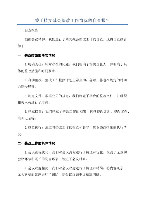 关于精文减会整改工作情况的自查报告