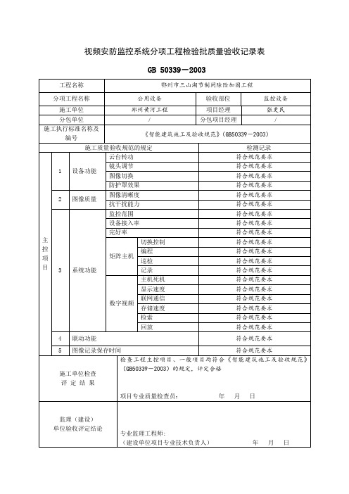 视频监控系统分项工程检验批质量验收记录表