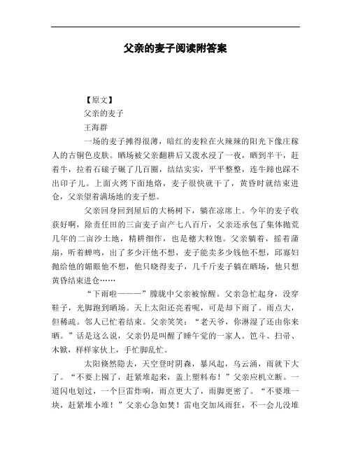 父亲的麦子阅读附答案