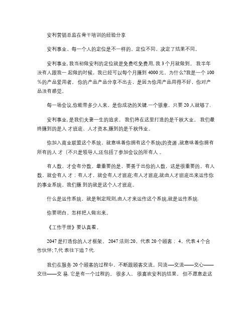 安利营销总监在骨干培训的经验分享剖析