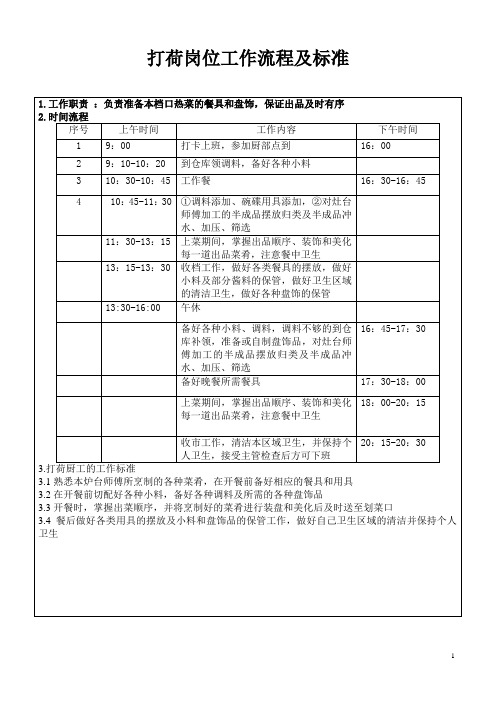 打荷岗位工作流程及标准