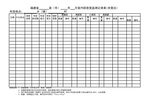 鼠疫监测原始记录表-2014(A4)