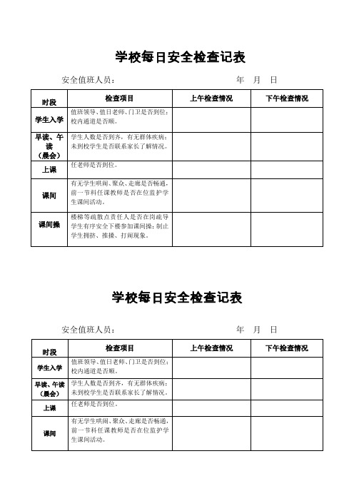 学校每日安全工作检查记表