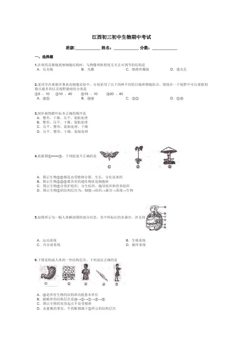 江西初三初中生物期中考试带答案解析
