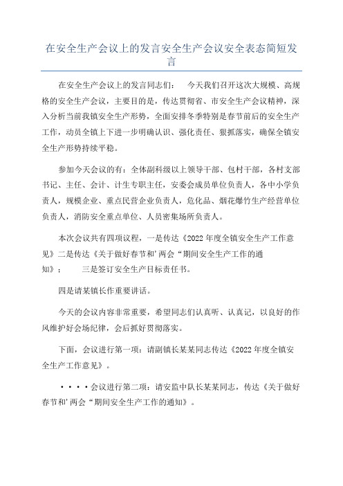 在安全生产会议上的发言安全生产会议安全表态简短发言