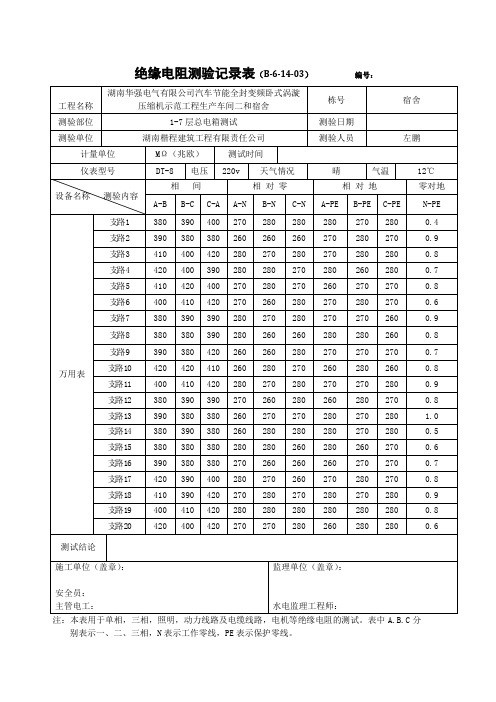 绝缘电阻测验记录表