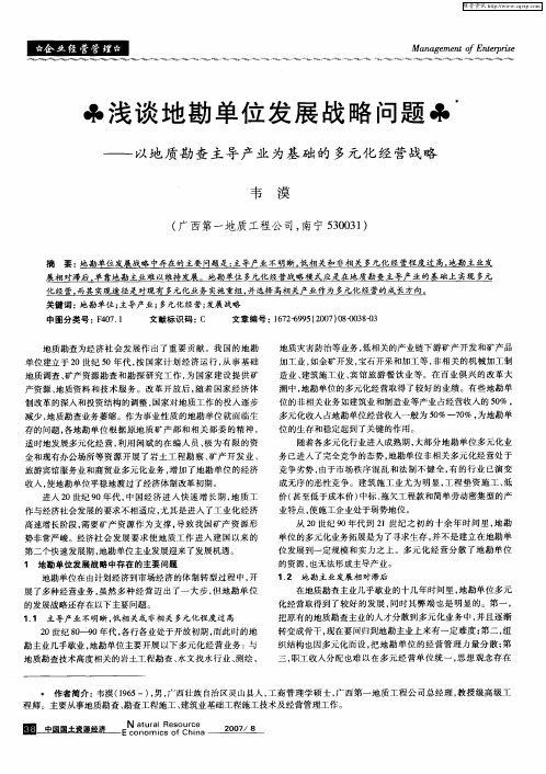 浅谈地勘单位发展战略问题——以地质勘查主导产业为基础的多元化经营战略