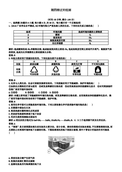 人教版高中化学【选修一】第四章《保护生存环境》过关检测试题及答案