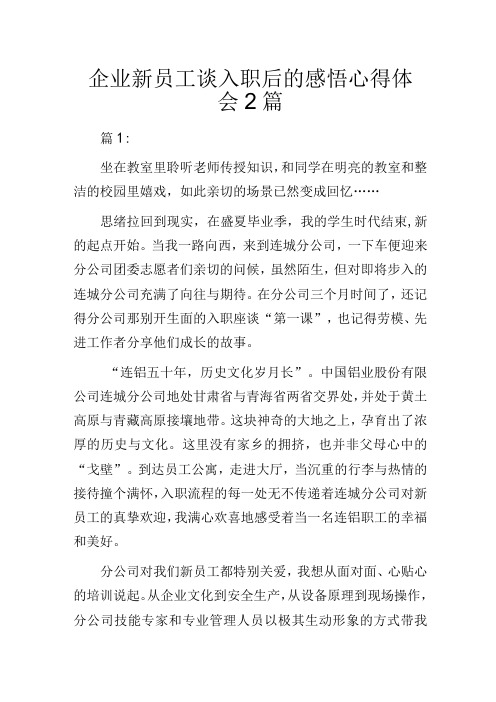 企业新员工谈入职后的感悟心得体会2篇