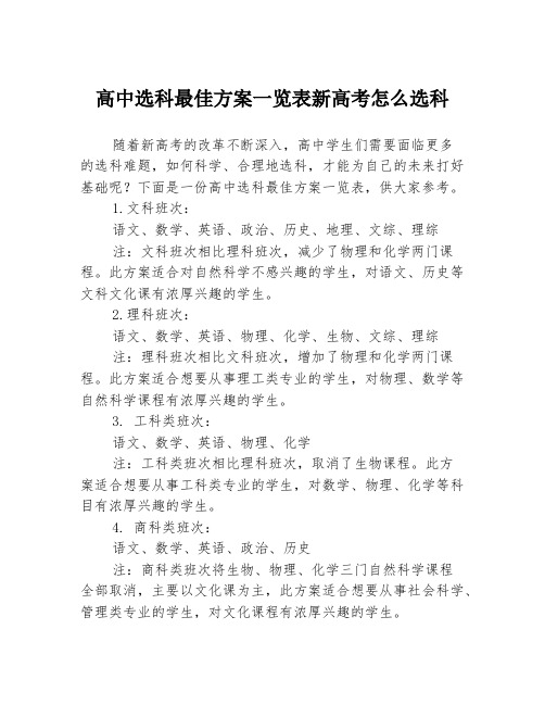 高中选科最佳方案一览表新高考怎么选科