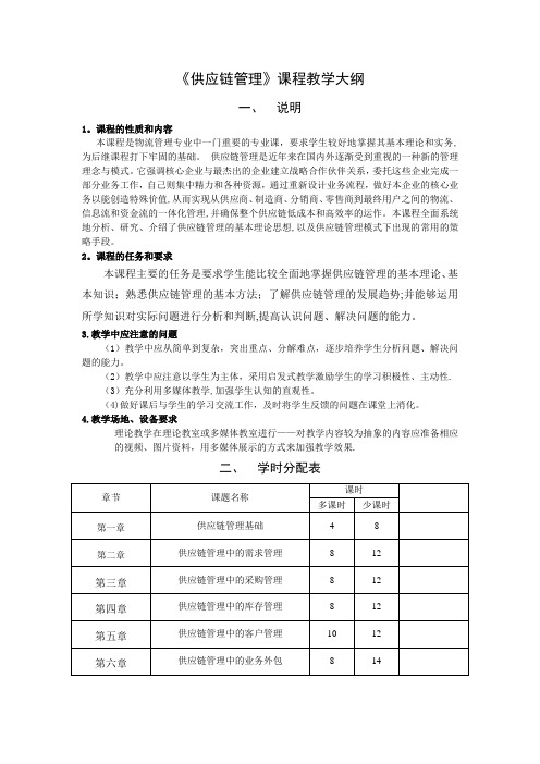 供应链管理实务教学大纲