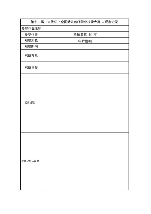 第十二届当代杯＂全国幼儿教师职业技能大赛--观察记录