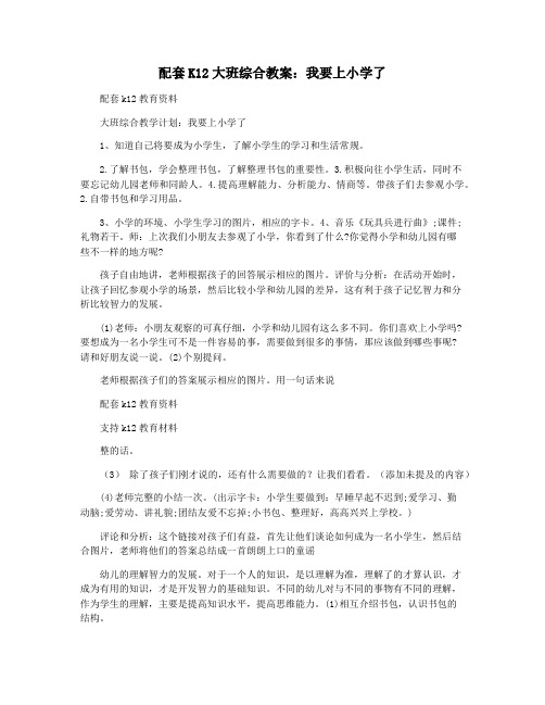 配套K12大班综合教案：我要上小学了