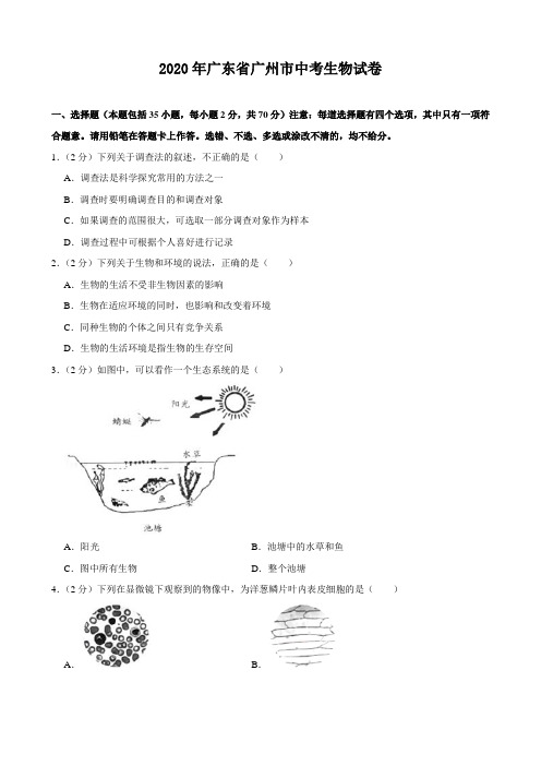 2020年广东省广州市中考生物试卷(附答案)