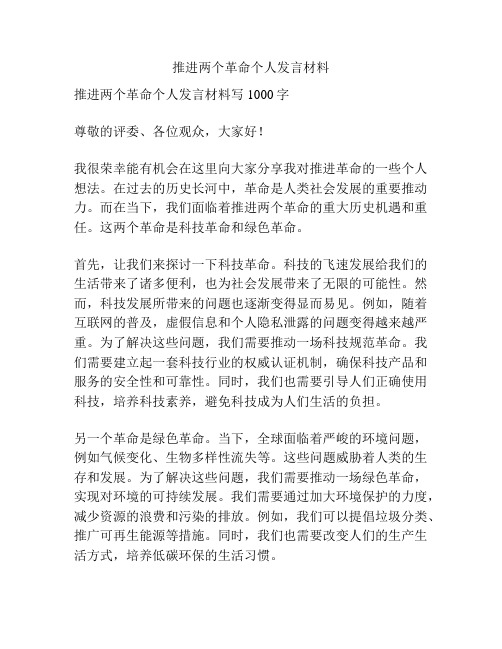 推进两个革命个人发言材料