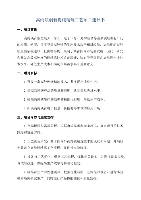 高纯镁创新提纯精炼工艺项目建议书