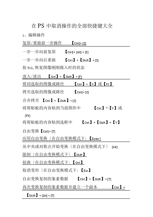 在PS中取消操作的全部快捷键大全