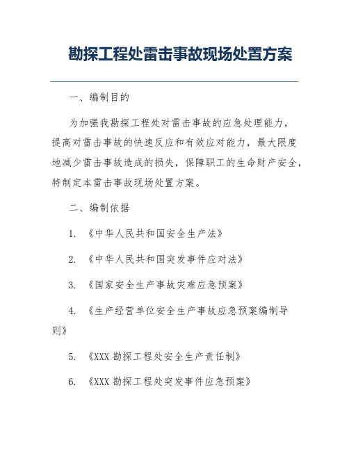 勘探工程处雷击事故现场处置方案