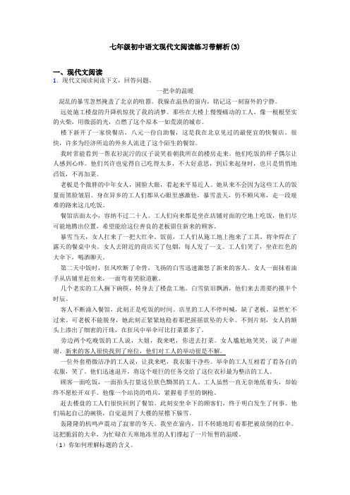 七年级初中语文现代文阅读练习带解析(3)