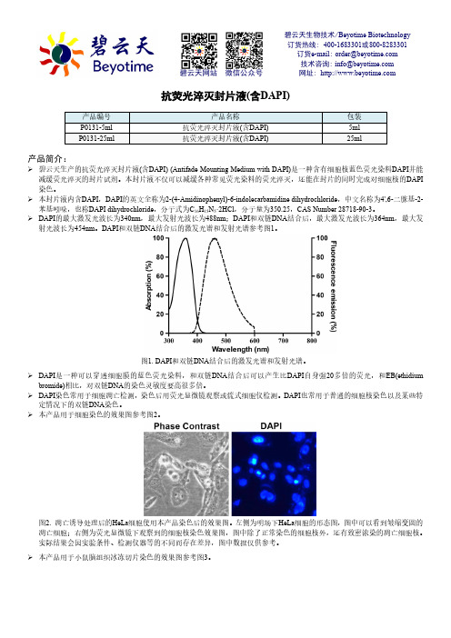 抗荧光淬灭封片液(含DAPI) P0131-5ml 25ml说明书