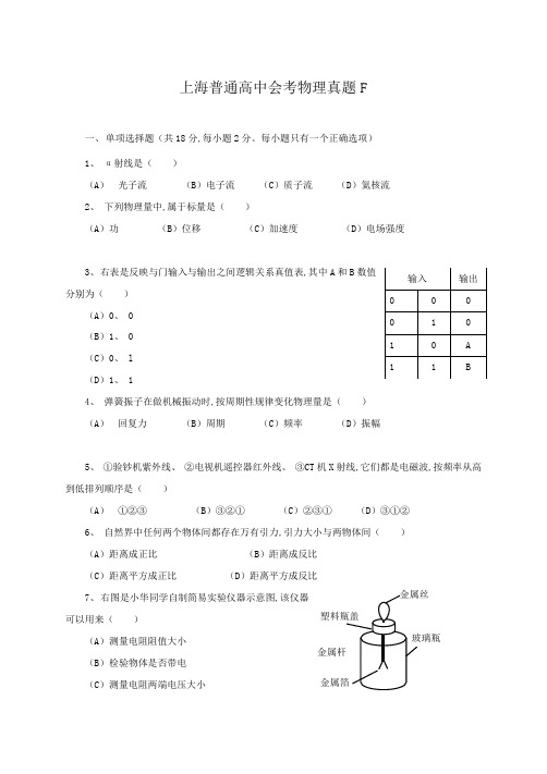 上海普通高中会考物理真题F