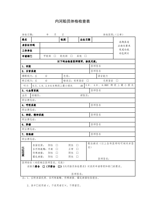 内河船员体格检查表