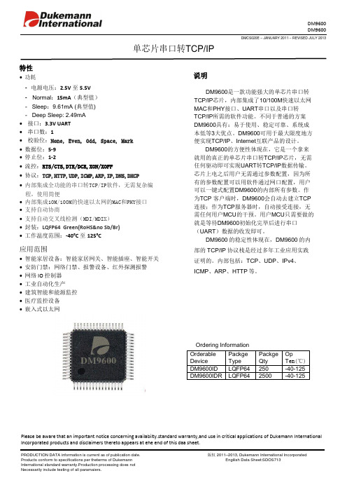 Dukemann(杜克曼)经典之作 串口转TCPIP芯片DM9600