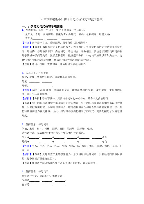 天津市部编版小升初语文句式仿写复习题(附答案)