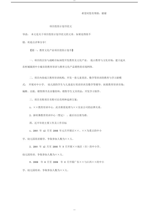 项目投资计划书范文