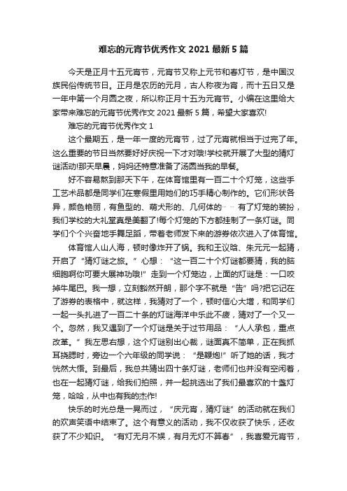 难忘的元宵节优秀作文2021最新5篇